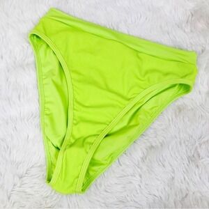 L*SPACE‎ Frenchi Bitsy Cut Bikini Bottom Large Green Neon High Waist Ribbed New